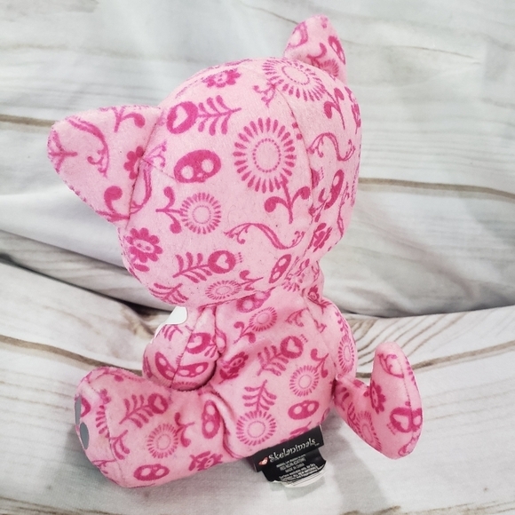 Rare Skelanimals Plush Kit Kat Floral Pattern Stuffed Doll 7 Pink White 7 Inch - Picture 9 of 13